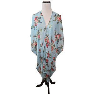 Raj‎ Womens Top OS Blue Floral Open Duster Kimono Cover Up Boho Beachy New